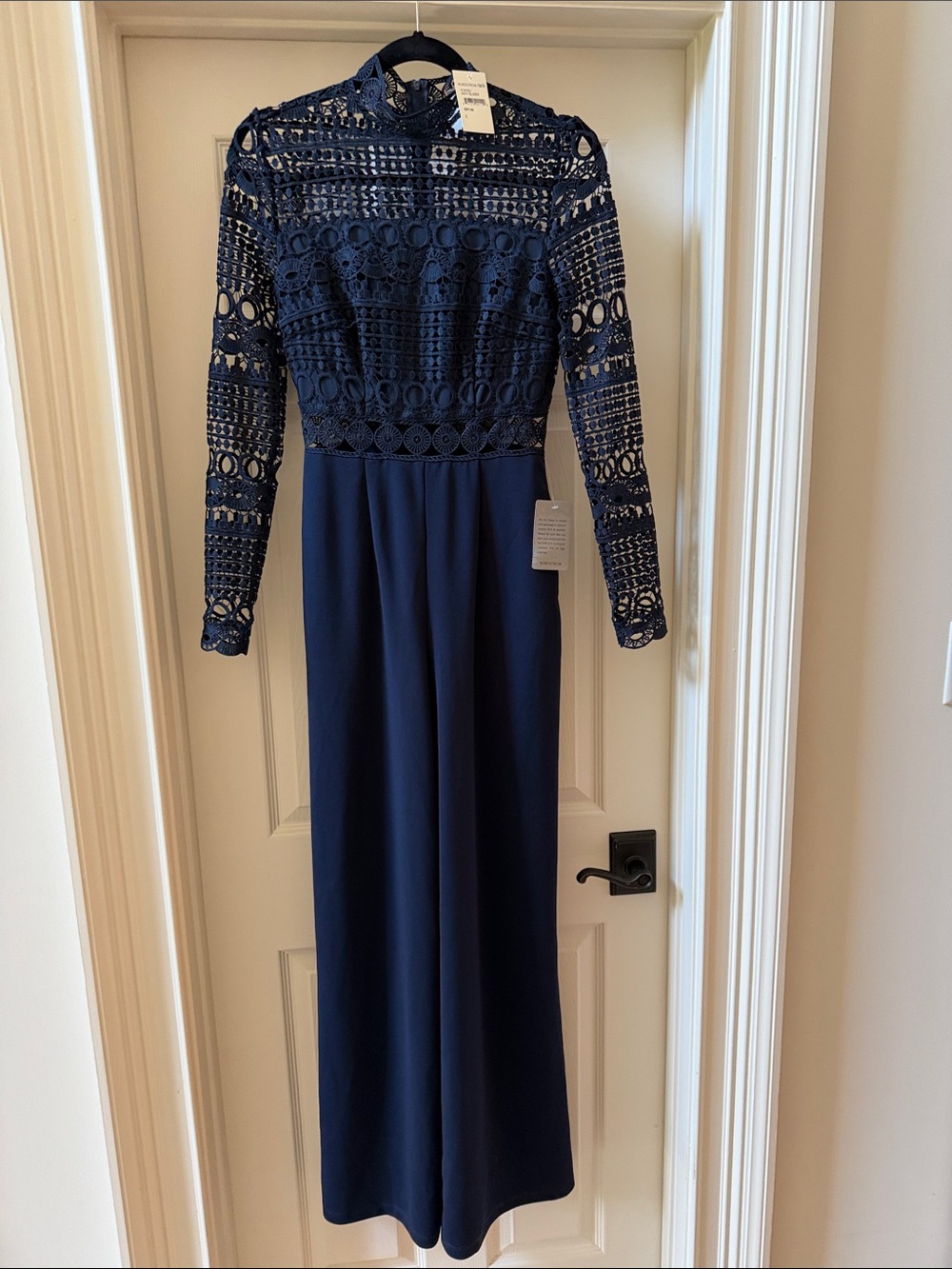 Love By Design Navy Lace Long Sleeve Jumpsuit